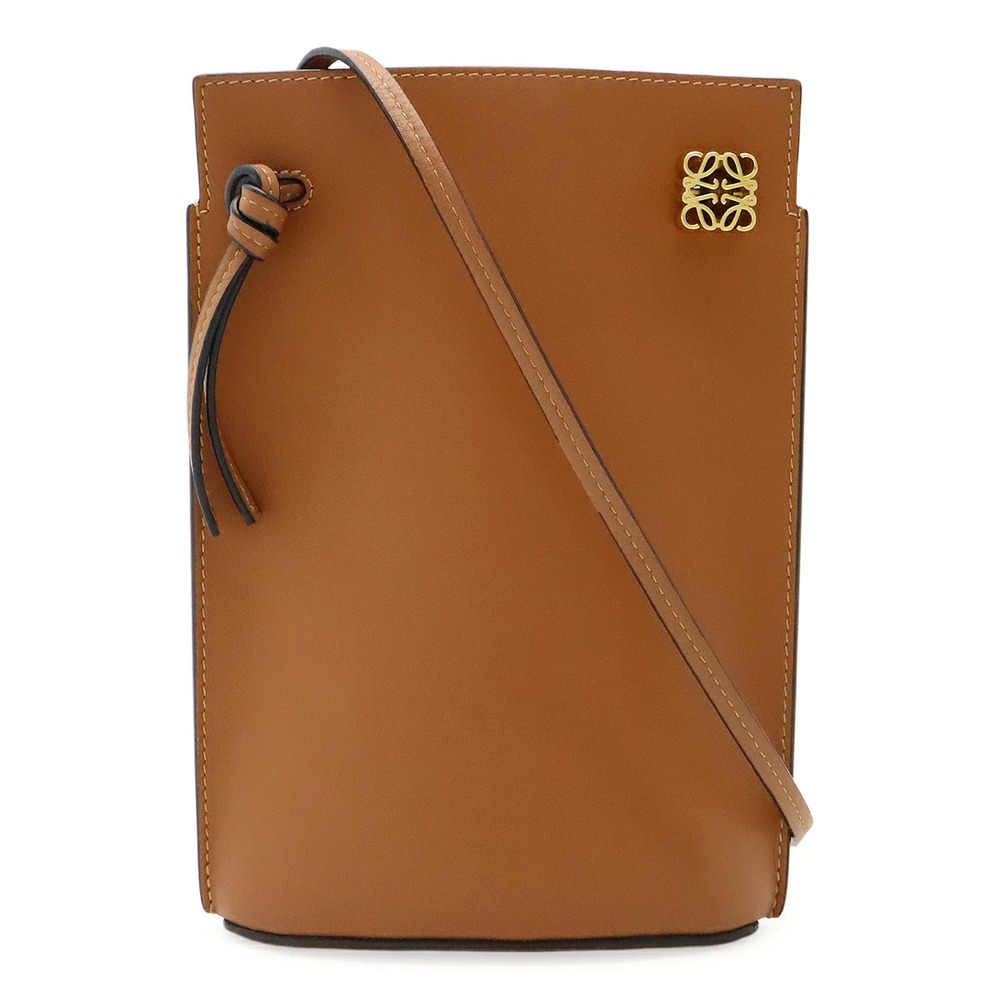 Loewe Anagram Dice Pocket Shoulder Bag Pochette Calf Leather Tan Brown
